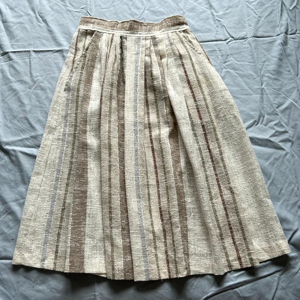 Vintage Linen Striped A-Line Skirt